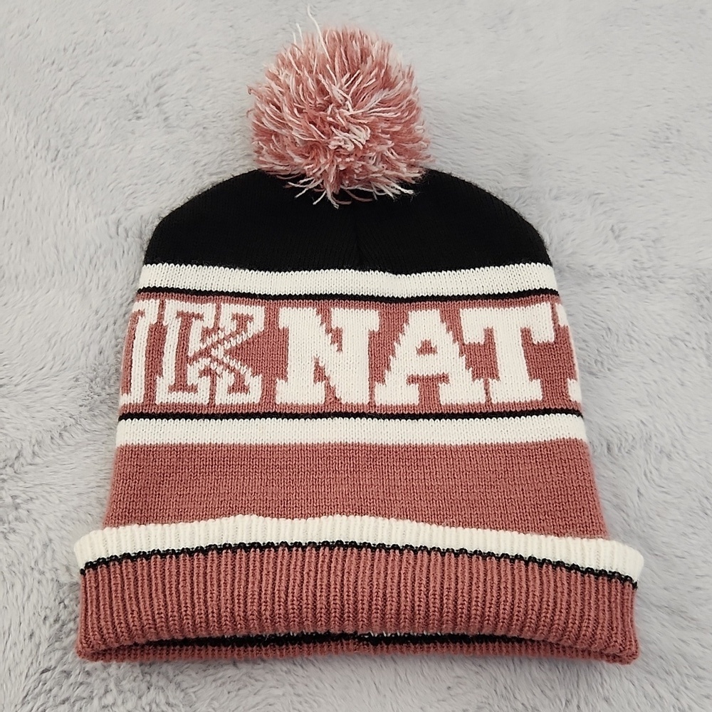 PINK NATION pink and white beanie